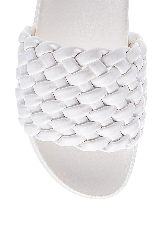 SUNDAE PLATFORM SLIDES WITH WOVEN TEXTURED STRAPS-Evergreen Boutique