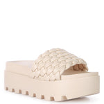 SUNDAE PLATFORM SLIDES WITH WOVEN TEXTURED STRAPS-Evergreen Boutique