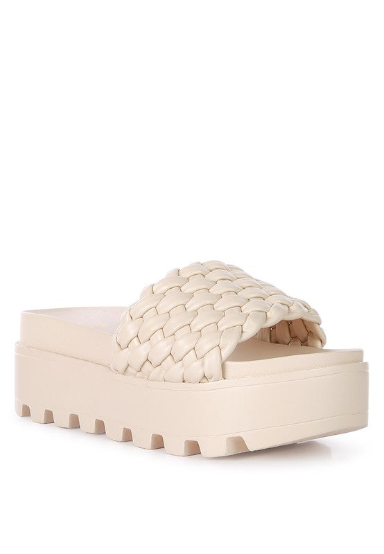 SUNDAE PLATFORM SLIDES WITH WOVEN TEXTURED STRAPS-Evergreen Boutique