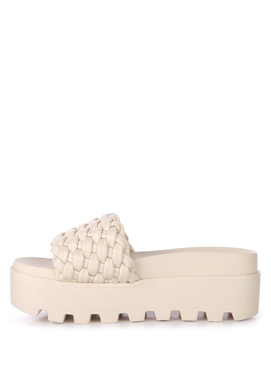 SUNDAE PLATFORM SLIDES WITH WOVEN TEXTURED STRAPS-Evergreen Boutique