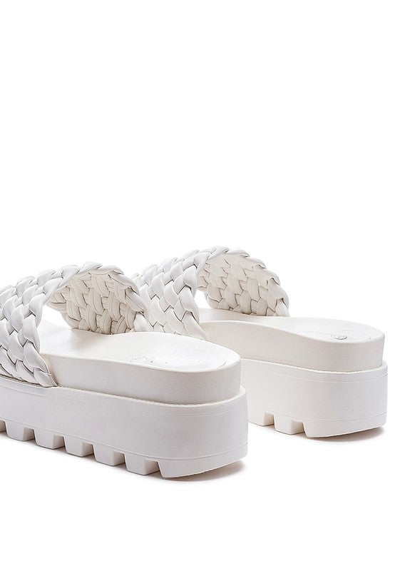 SUNDAE PLATFORM SLIDES WITH WOVEN TEXTURED STRAPS-Evergreen Boutique