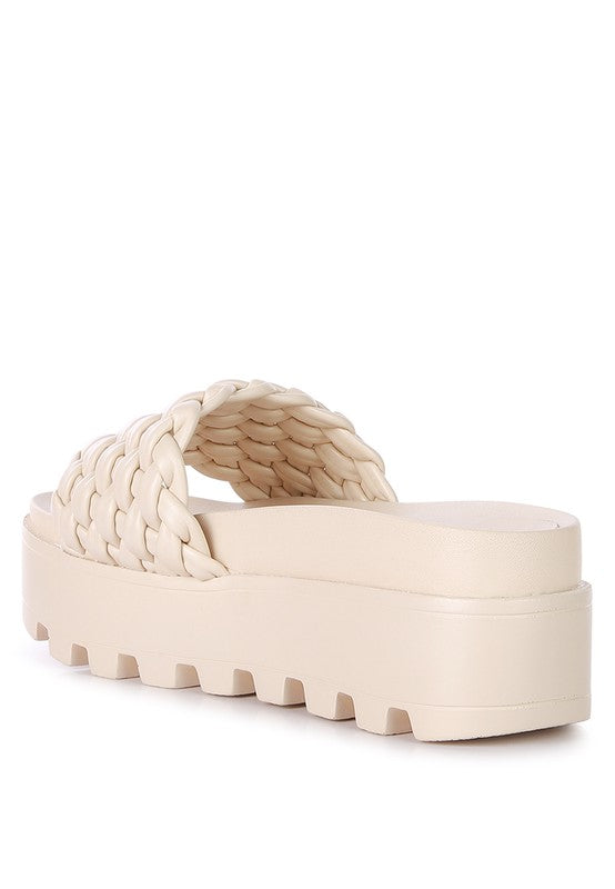 SUNDAE PLATFORM SLIDES WITH WOVEN TEXTURED STRAPS-Evergreen Boutique