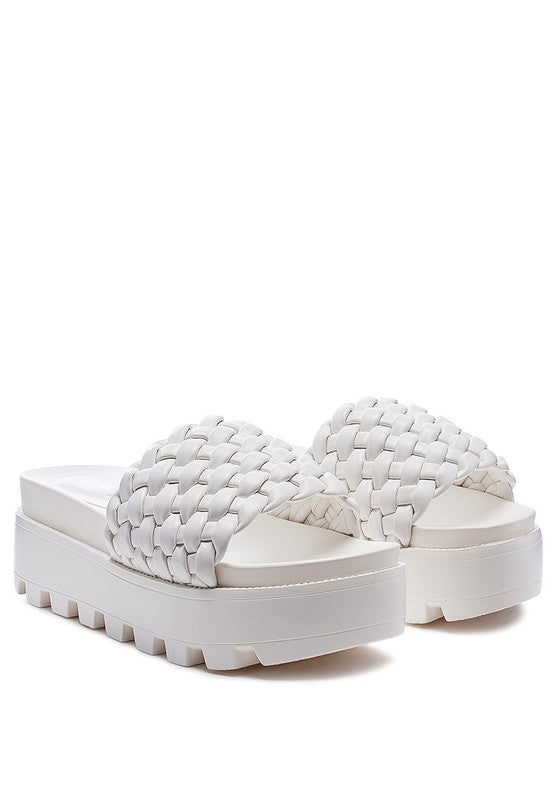 SUNDAE PLATFORM SLIDES WITH WOVEN TEXTURED STRAPS-Evergreen Boutique