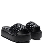 SUNDAE PLATFORM SLIDES WITH WOVEN TEXTURED STRAPS-Evergreen Boutique