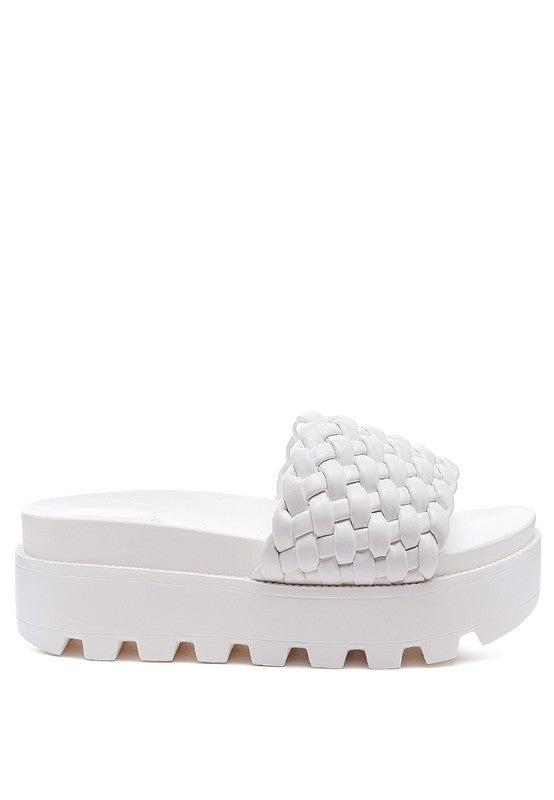 SUNDAE PLATFORM SLIDES WITH WOVEN TEXTURED STRAPS-Evergreen Boutique