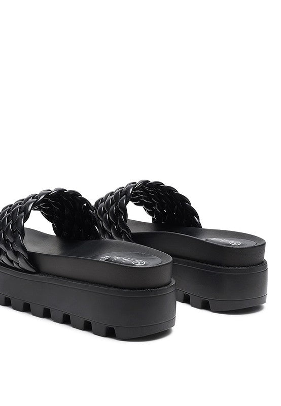 SUNDAE PLATFORM SLIDES WITH WOVEN TEXTURED STRAPS-Evergreen Boutique