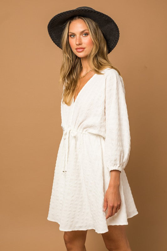 Blouson Seersucker Batwing Dress-Evergreen Boutique