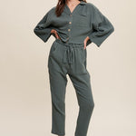 Long Sleeve Button Down and Long Pants Sets-Evergreen Boutique