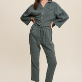 Long Sleeve Button Down and Long Pants Sets-Evergreen Boutique