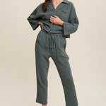 Long Sleeve Button Down and Long Pants Sets-Evergreen Boutique