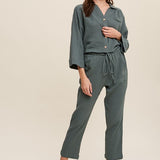 Long Sleeve Button Down and Long Pants Sets-Evergreen Boutique