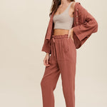 Long Sleeve Button Down and Long Pants Sets-Evergreen Boutique