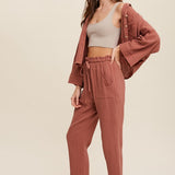 Long Sleeve Button Down and Long Pants Sets-Evergreen Boutique