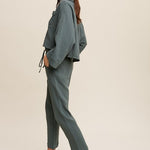 Long Sleeve Button Down and Long Pants Sets-Evergreen Boutique