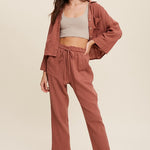 Long Sleeve Button Down and Long Pants Sets-Evergreen Boutique