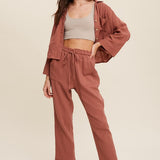 Long Sleeve Button Down and Long Pants Sets-Evergreen Boutique