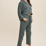 Long Sleeve Button Down and Long Pants Sets-Evergreen Boutique