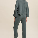 Long Sleeve Button Down and Long Pants Sets-Evergreen Boutique