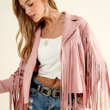 Studded Fringe Open Western Jacket - Evergreen Boutique