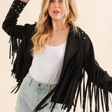 Studded Fringe Open Western Jacket - Evergreen Boutique