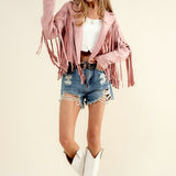 Studded Fringe Open Western Jacket - Evergreen Boutique