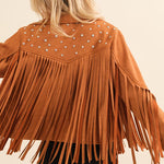 Studded Fringe Open Western Jacket - Evergreen Boutique