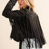 Studded Fringe Open Western Jacket - Evergreen Boutique