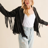 Studded Fringe Open Western Jacket - Evergreen Boutique