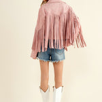 Studded Fringe Open Western Jacket - Evergreen Boutique