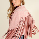 Studded Fringe Open Western Jacket - Evergreen Boutique