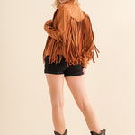 Studded Fringe Open Western Jacket - Evergreen Boutique