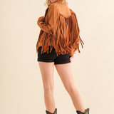 Studded Fringe Open Western Jacket - Evergreen Boutique