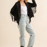 Studded Fringe Open Western Jacket - Evergreen Boutique