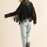 Studded Fringe Open Western Jacket - Evergreen Boutique