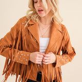 Studded Fringe Open Western Jacket - Evergreen Boutique