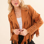 Studded Fringe Open Western Jacket - Evergreen Boutique