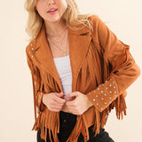 Studded Fringe Open Western Jacket - Evergreen Boutique