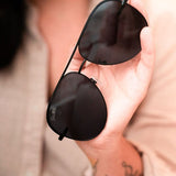 Black Black Unisex Aviator Sunglasses-Evergreen Boutique