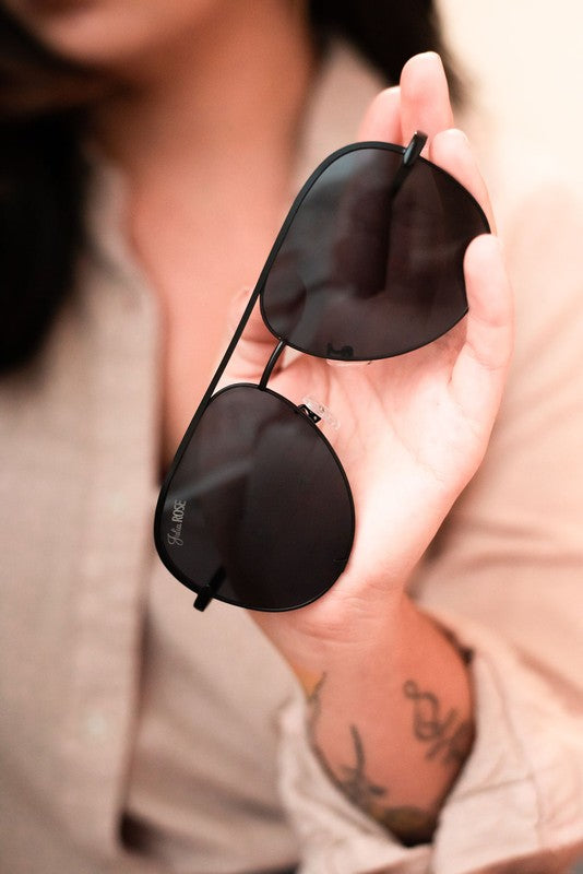 Black Black Unisex Aviator Sunglasses-Evergreen Boutique