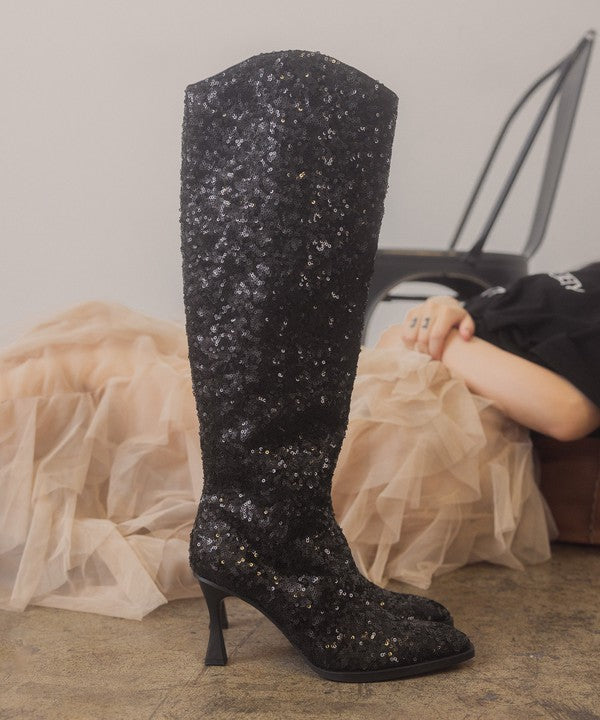 OASIS SOCIETY Jewel - Knee High Sequin Boot-Evergreen Boutique