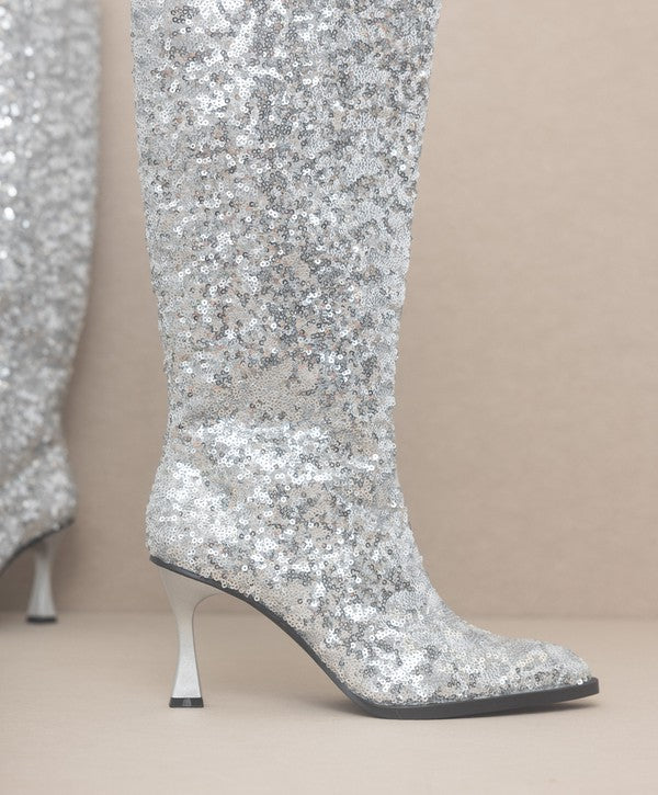 OASIS SOCIETY Jewel - Knee High Sequin Boot-Evergreen Boutique