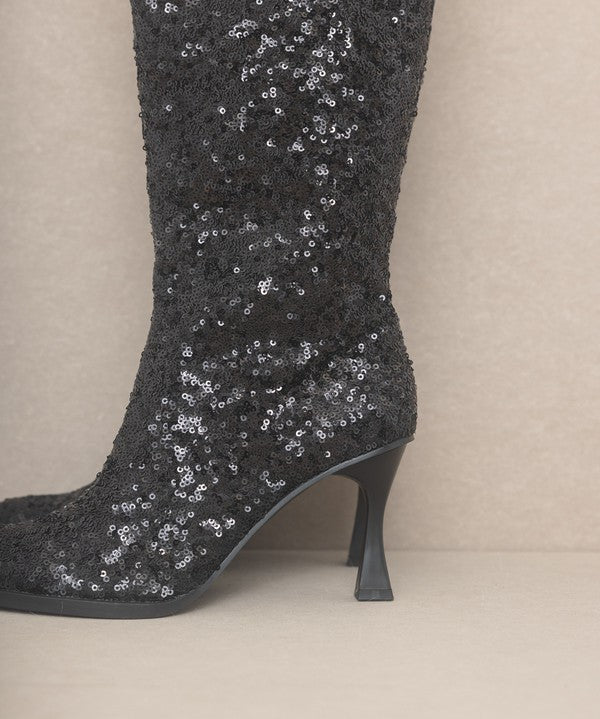 OASIS SOCIETY Jewel - Knee High Sequin Boot-Evergreen Boutique