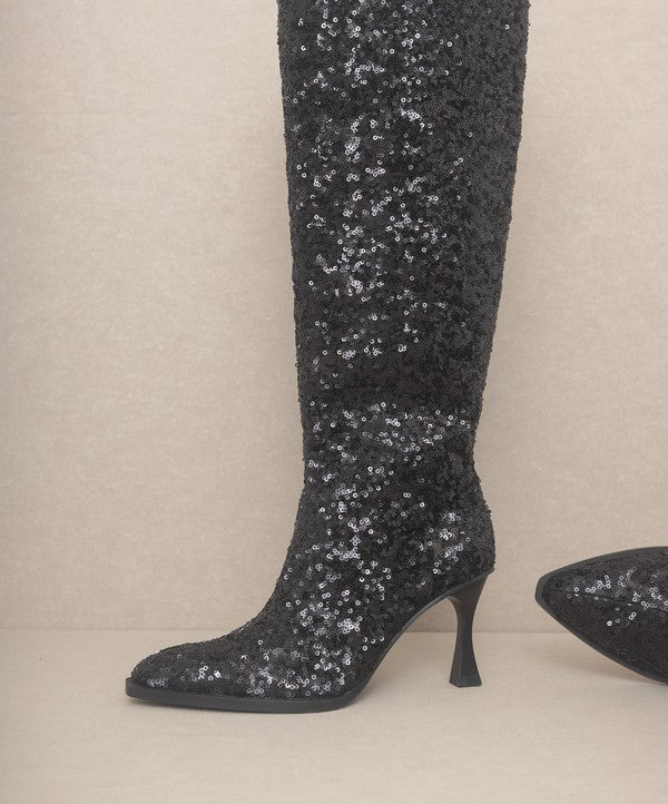 OASIS SOCIETY Jewel - Knee High Sequin Boot-Evergreen Boutique