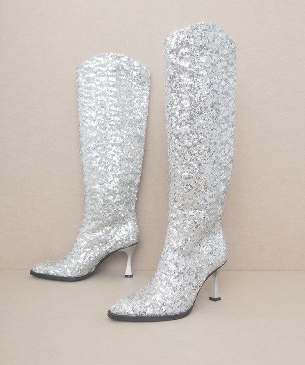 OASIS SOCIETY Jewel - Knee High Sequin Boot-Evergreen Boutique