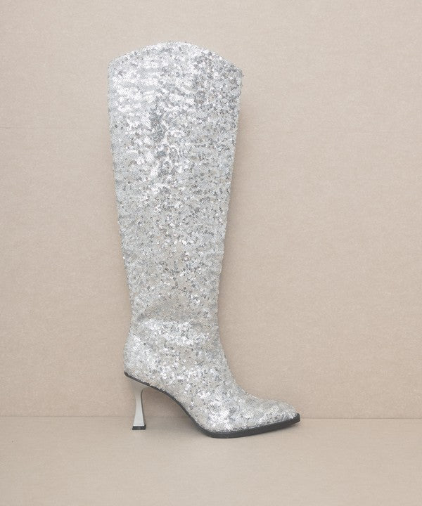 OASIS SOCIETY Jewel - Knee High Sequin Boot-Evergreen Boutique