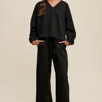 V-neck Sweatshirt and Pants Set-Evergreen Boutique