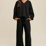 V-neck Sweatshirt and Pants Set-Evergreen Boutique