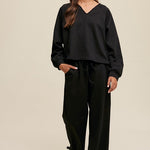 V-neck Sweatshirt and Pants Set-Evergreen Boutique