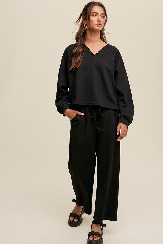 V-neck Sweatshirt and Pants Set-Evergreen Boutique