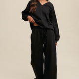 V-neck Sweatshirt and Pants Set-Evergreen Boutique